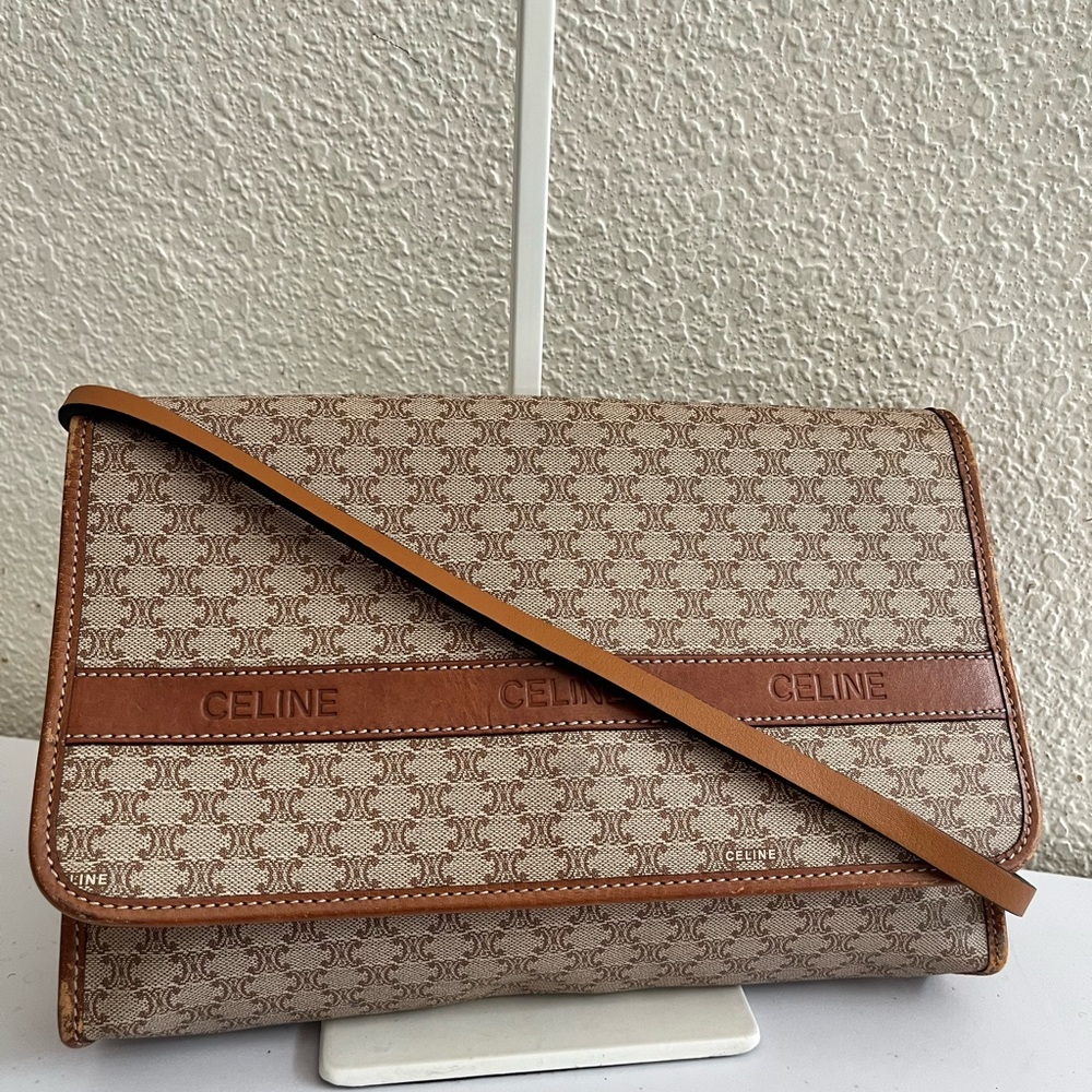 Celine Tan Leather clutch purse